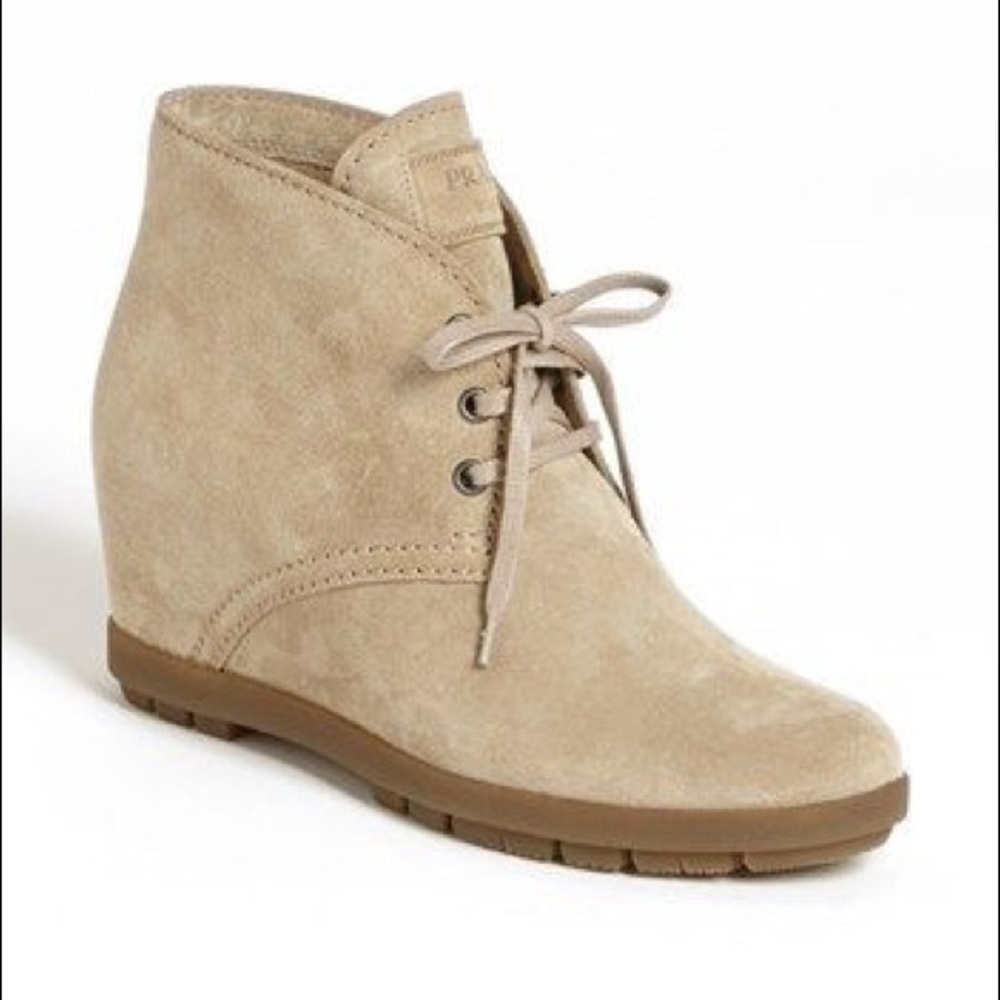 authentic prada suede wedge booties